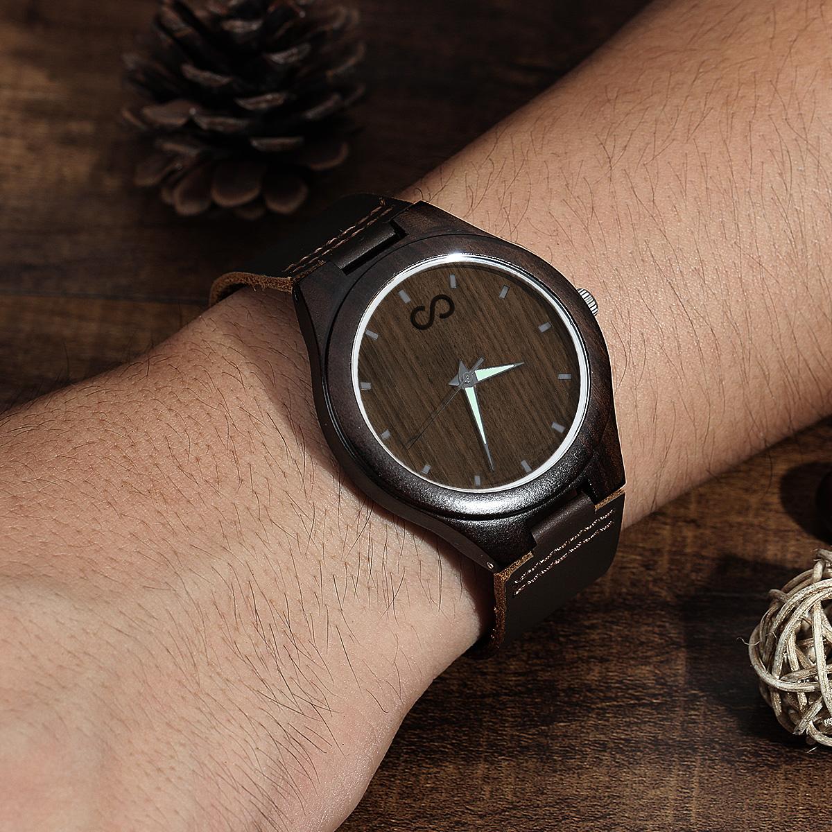 Custom Engraved Wooden Watch Leather Strap 45mm Valentine‘s Day Gifts