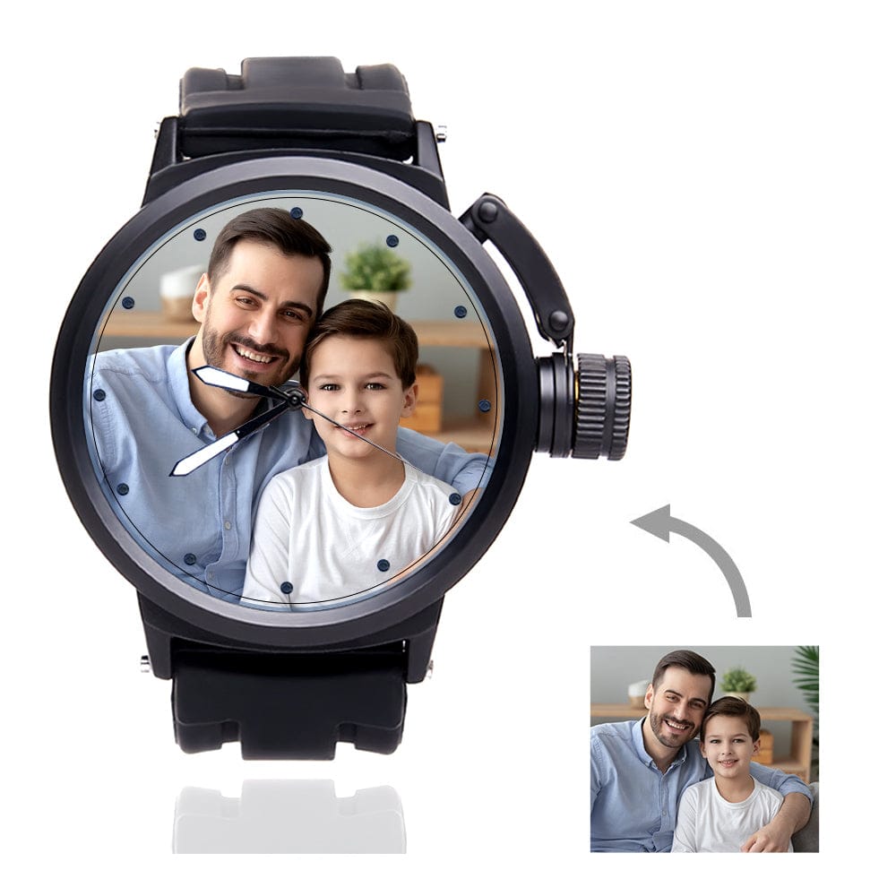 Men's Custom Family Photo Sport Plastic Strap Watch Father's Day Gift