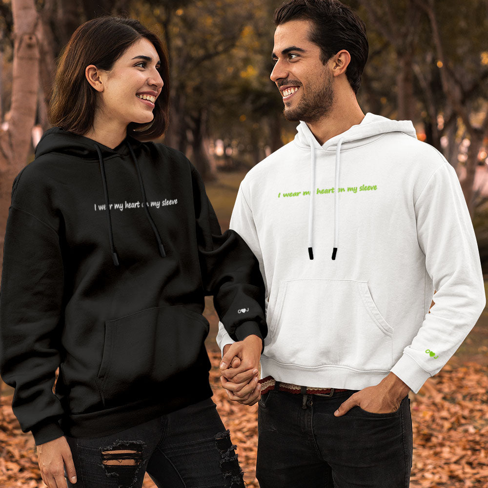 Personalized Engraved Hooded Sweater Heart On My Sleeve Fashion Gifts for Couple Unisex