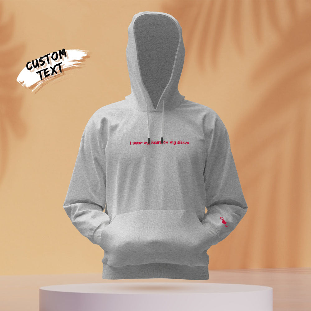 Personalized Engraved Hooded Sweater Heart On My Sleeve Fashion Gifts for Couple Unisex