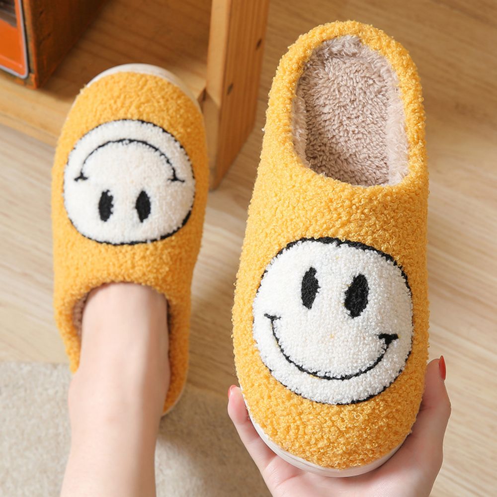 Smiley Face Cotton Slippers Fuzzy Fluffy Slippers Warm Cozy House Slippers For Women And Men