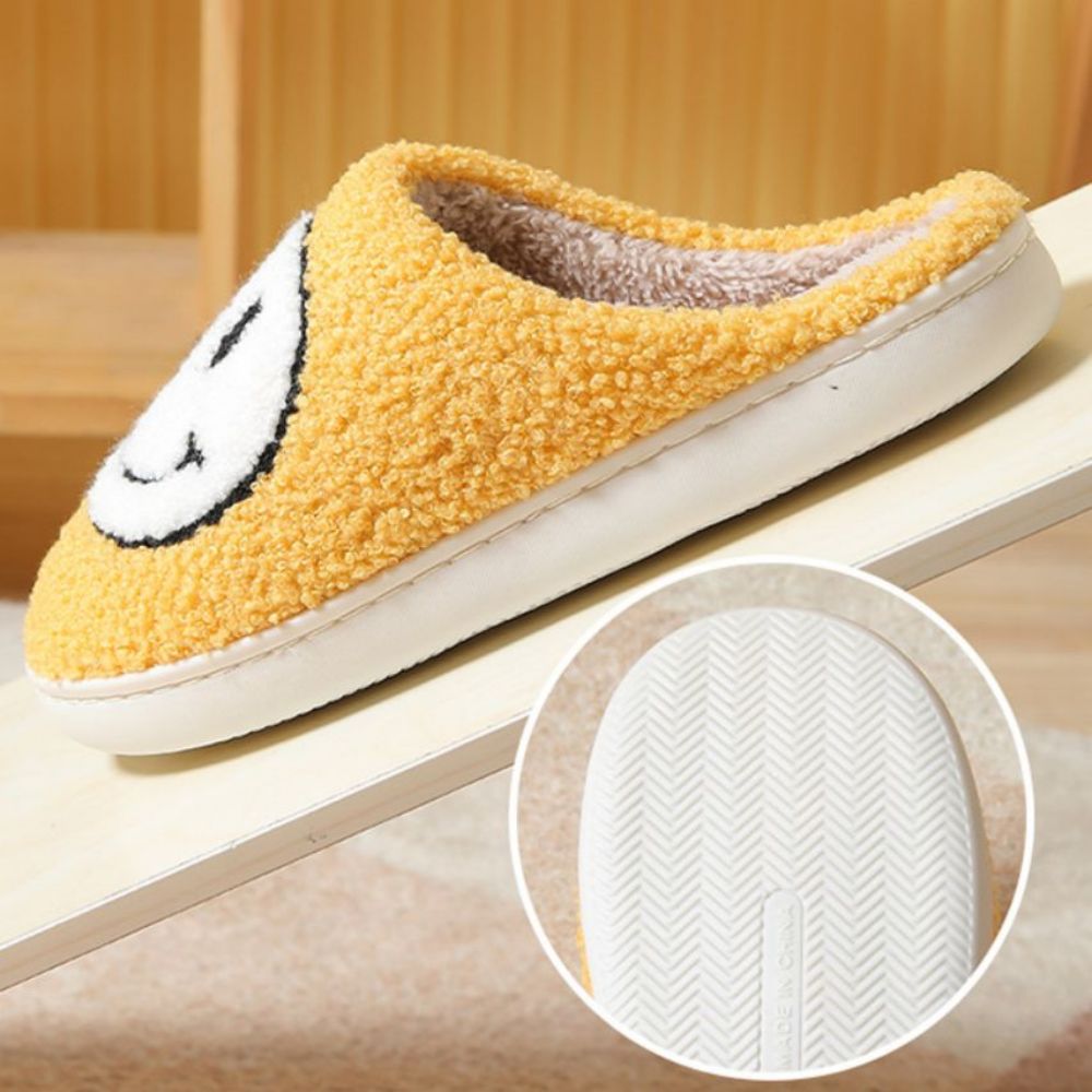 Smiley Face Cotton Slippers Fuzzy Fluffy Slippers Warm Cozy House Slippers For Women And Men
