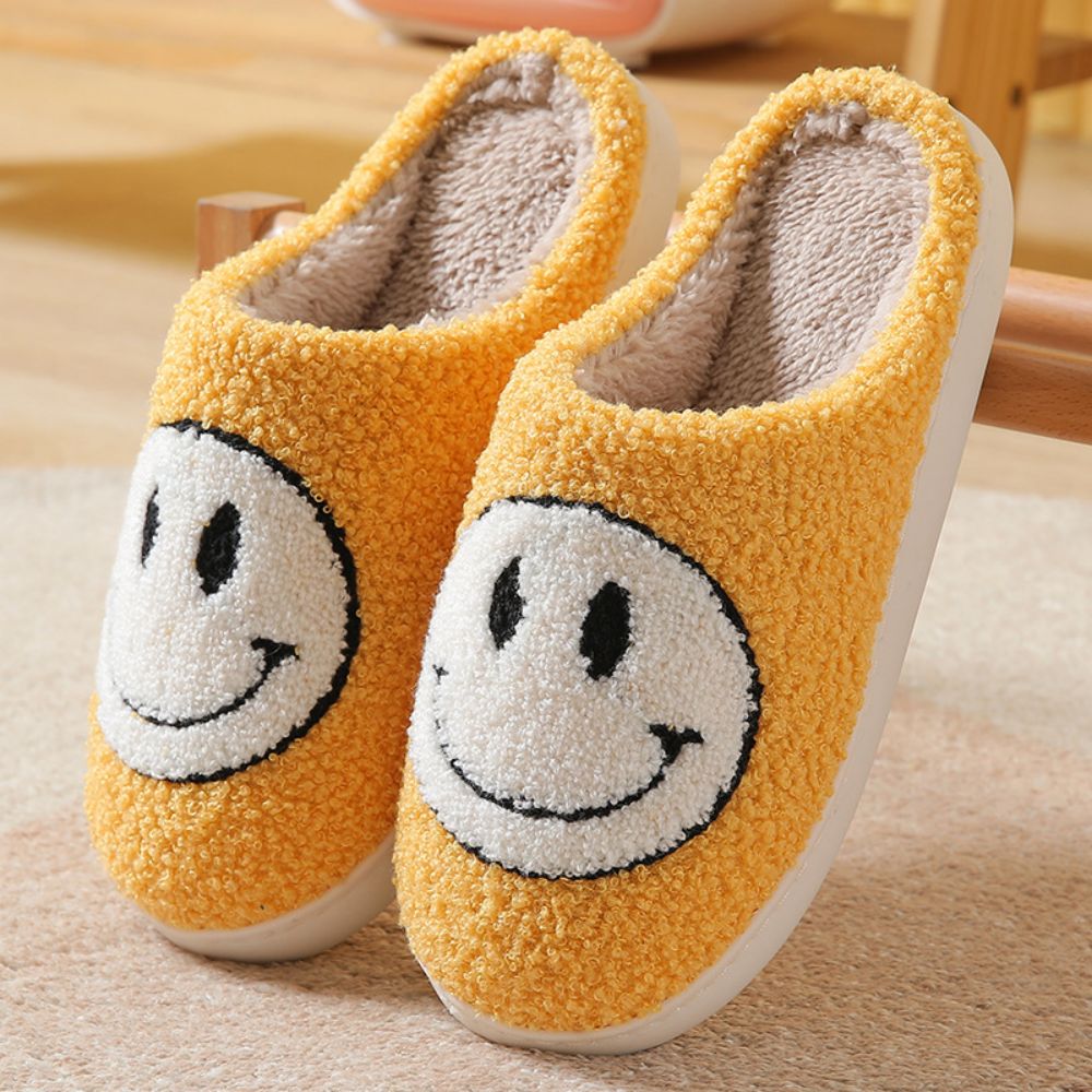 Smiley Face Cotton Slippers Fuzzy Fluffy Slippers Warm Cozy House Slippers For Women And Men