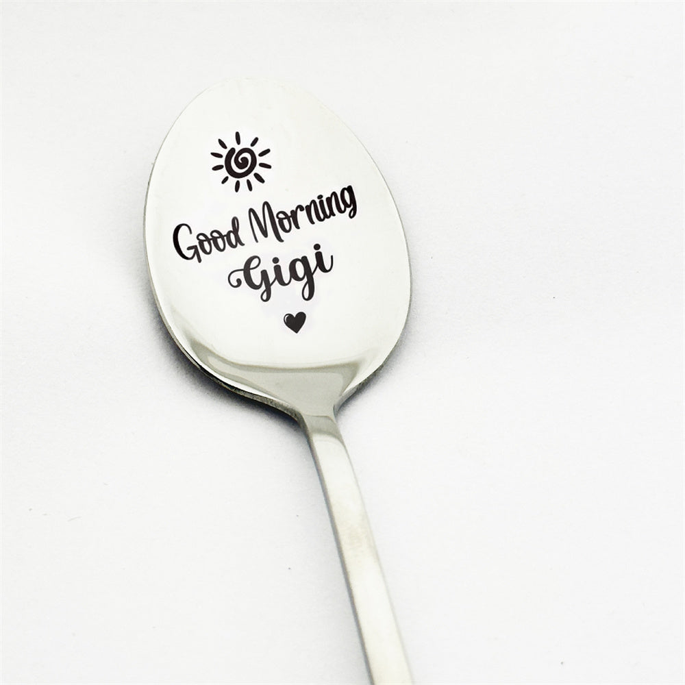 Good Morning Coffee Spoon Stainless Steel Spoon Gift for Nana Papa Mom