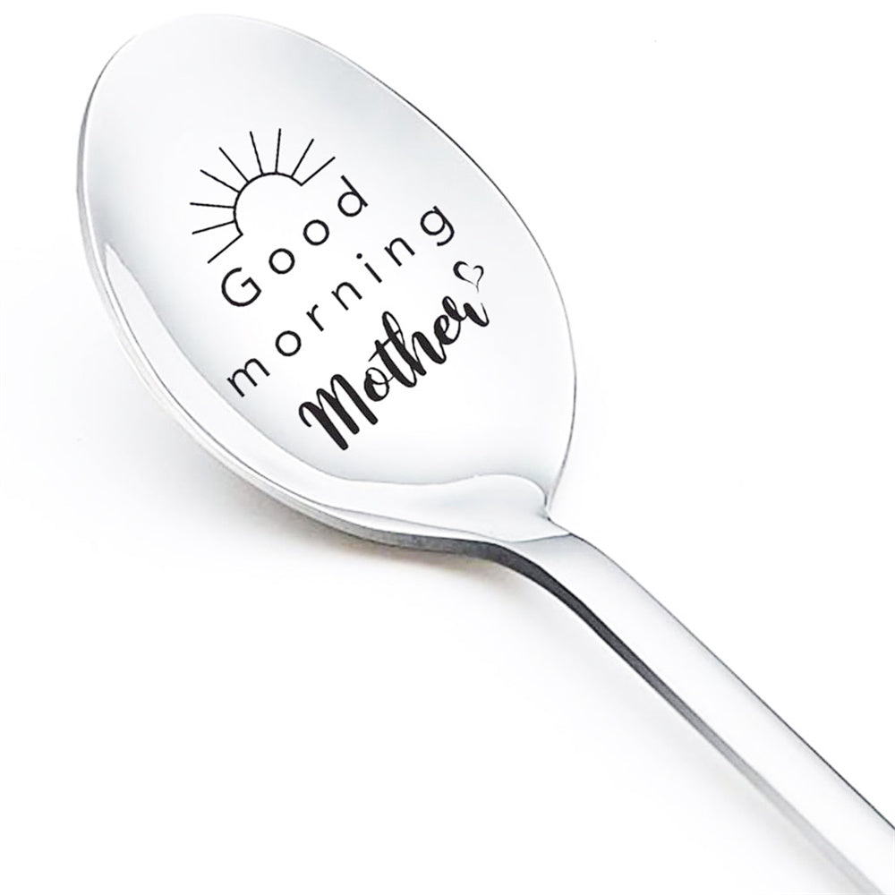 Good Morning Coffee Spoon Stainless Steel Spoon Gift for Nana Papa Mom