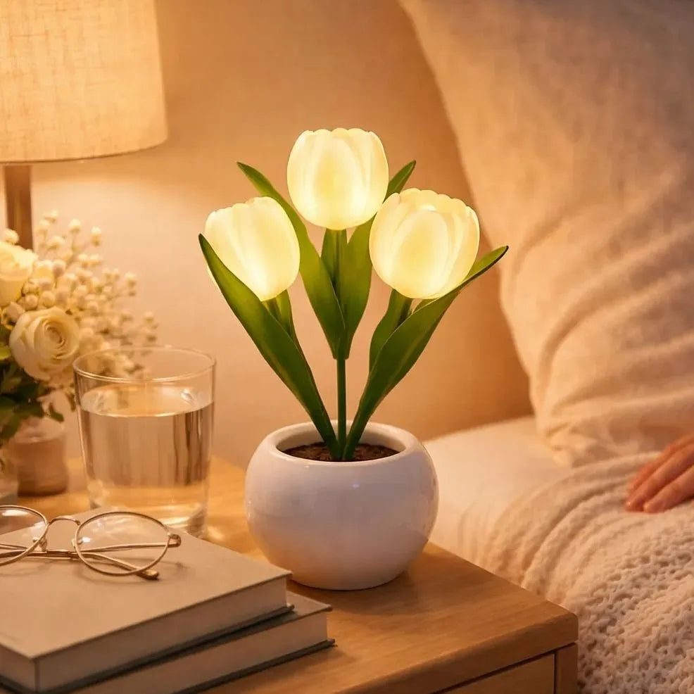 blooming light for mom personalized led night light white 3 tulips warm led glow mothers day