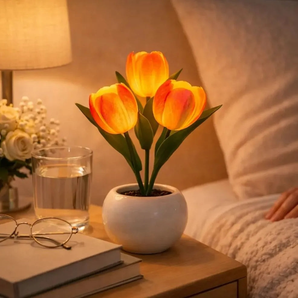 blooming light for mom personalized led night light orange 3 tulips warm led glow mothers day