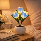 blooming light for mom personalized led night light blue 3 tulips warm led glow mothers day