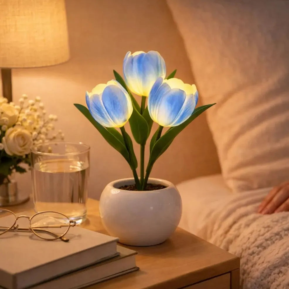 blooming light for mom personalized led night light blue 3 tulips warm led glow mothers day