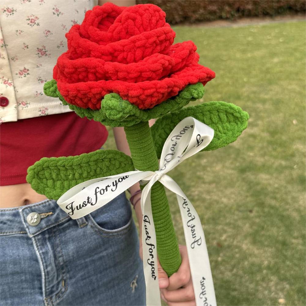 Handmade Crochet Giant Rose Sunflower Carnation Flower Bouquet Floral Gift for Mother