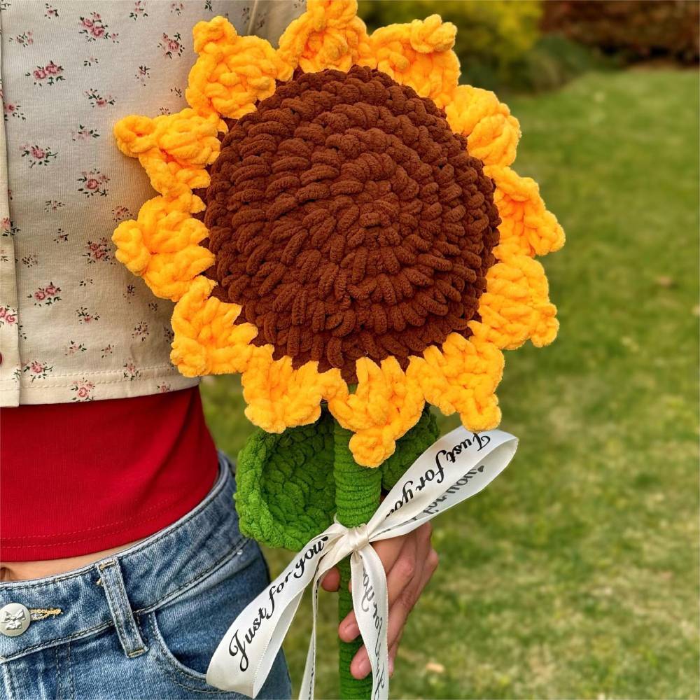 Handmade Crochet Giant Rose Sunflower Carnation Flower Bouquet Floral Gift for Mother