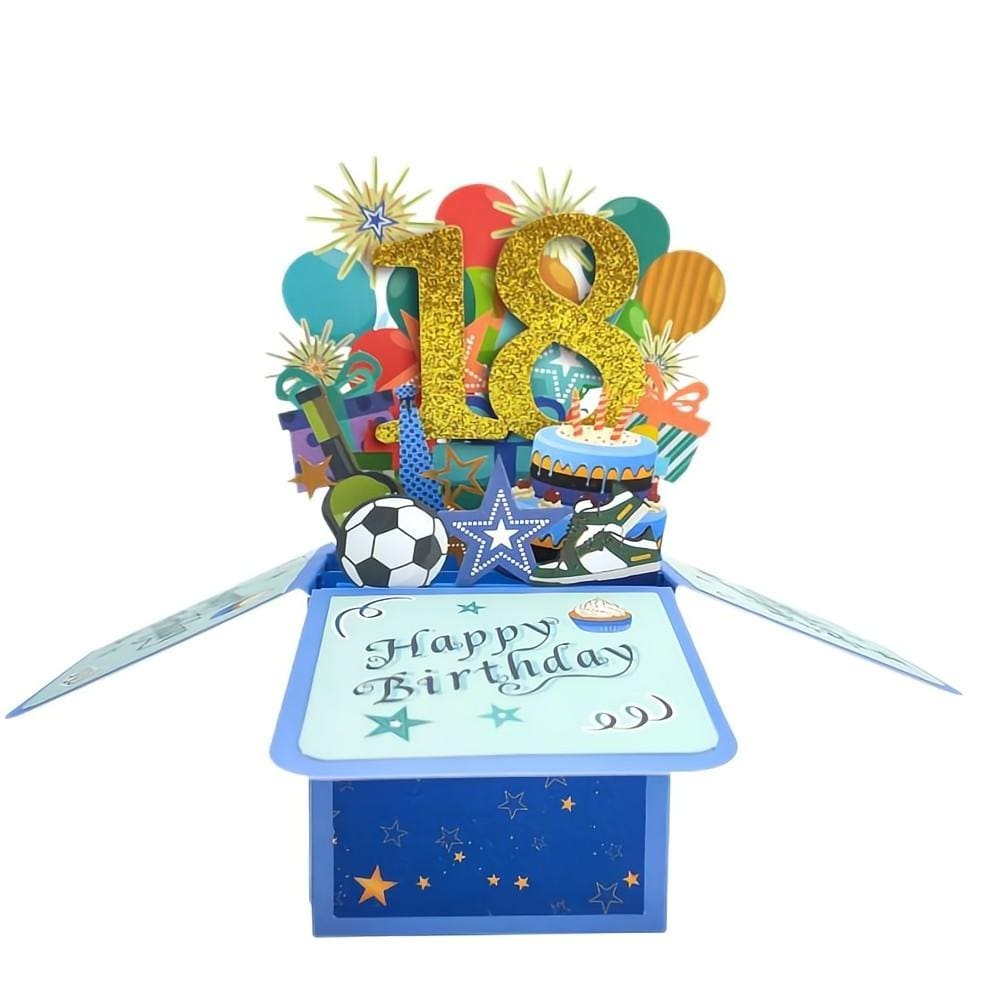 Blue Birthday Pop Up Box Card 18th Birthday 3D Pop Up Greeting Card