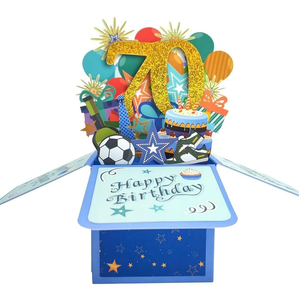 Blue Birthday Pop Up Box Card 70th Birthday 3D Pop Up Greeting Card