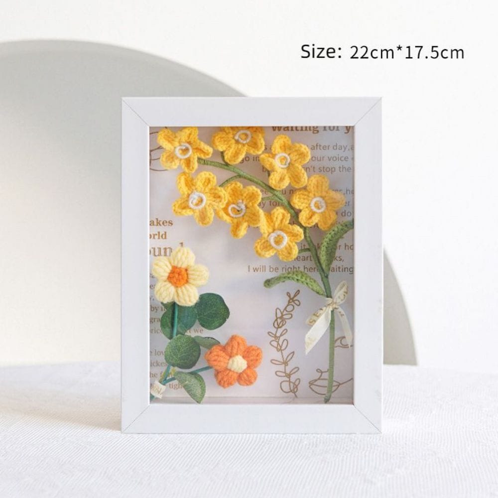 Crochet Bouquets Photo Frame Handmade Knitted Flower Shadowbox Frame Desktop Decoration