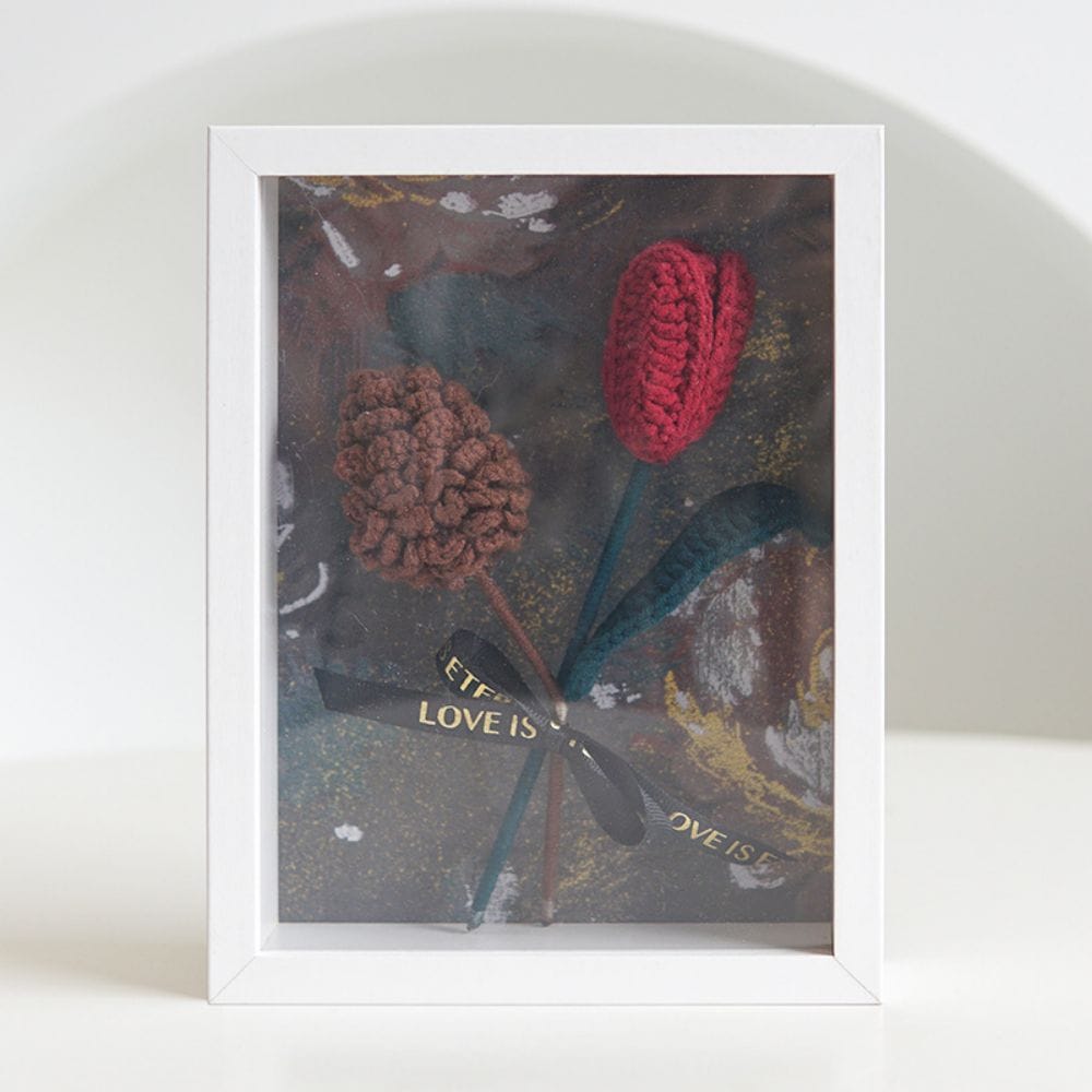 Crochet Bouquets Photo Frame Handmade Knitted Flower Shadowbox Frame Desktop Decoration