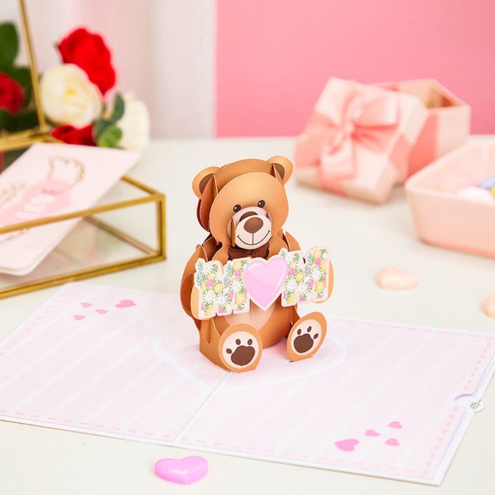 Love Your Mom Pop Up Card Bear 3D Pop Up Greeting Card for Mom