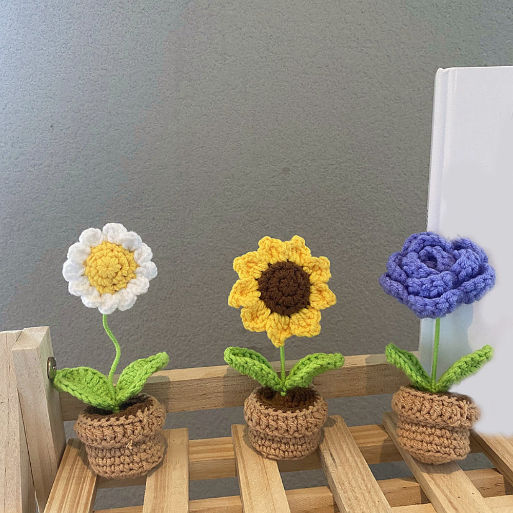 Handmade Crochet Flowers Completed Hand Woven Knitted Potted Plants Gift for Handicraft Lover