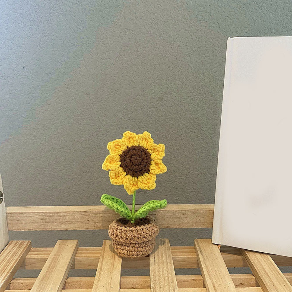 Handmade Crochet Flowers Completed Hand Woven Knitted Potted Plants Gift for Handicraft Lover