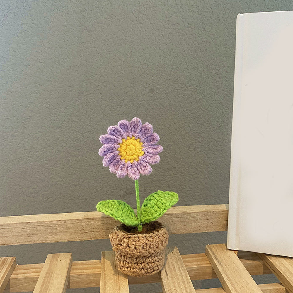 Handmade Crochet Flowers Completed Hand Woven Knitted Potted Plants Gift for Handicraft Lover