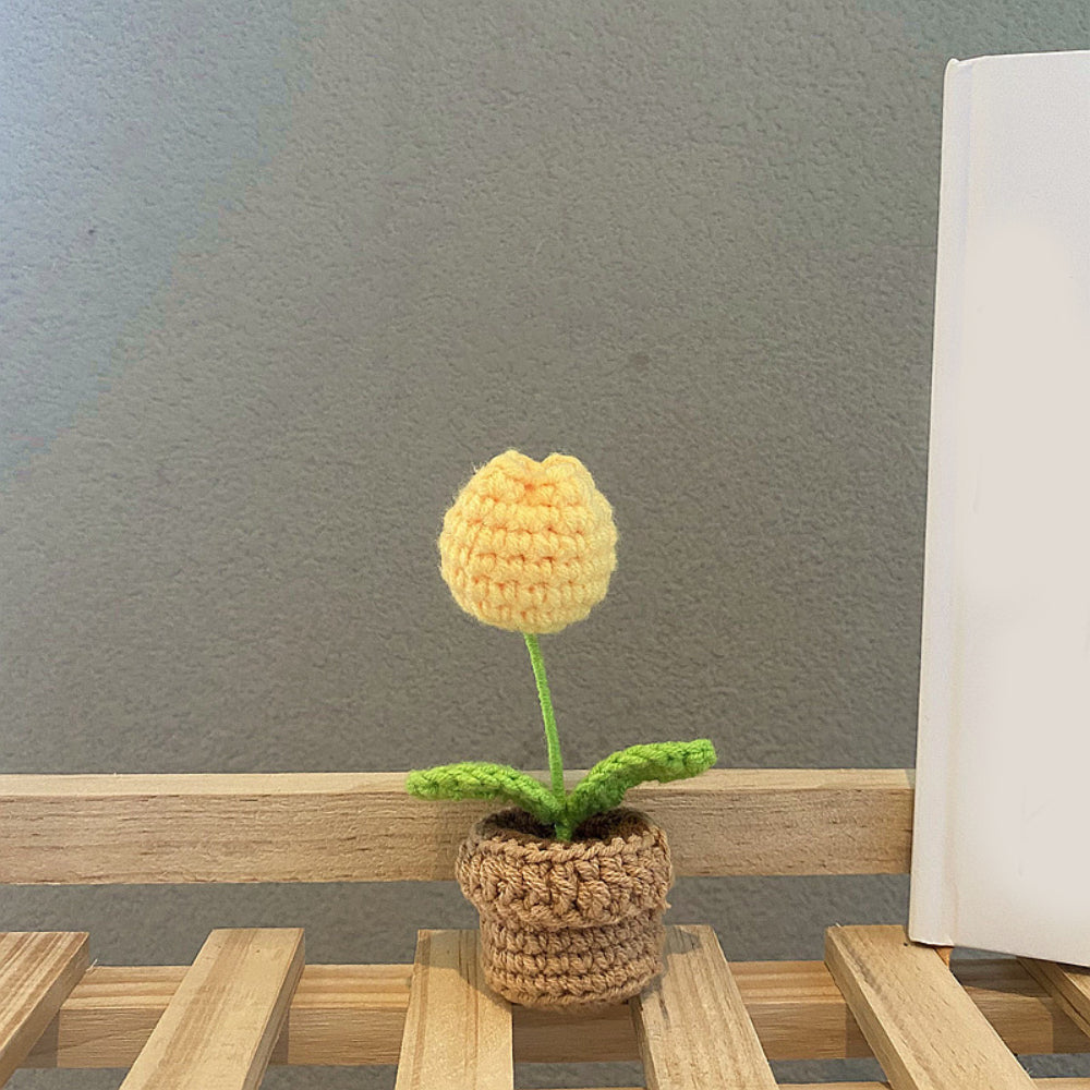 Handmade Crochet Flowers Completed Hand Woven Knitted Potted Plants Gift for Handicraft Lover