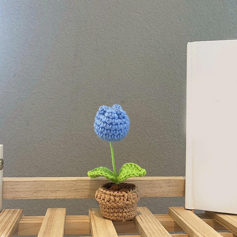 Handmade Crochet Flowers Completed Hand Woven Knitted Potted Plants Gift for Handicraft Lover