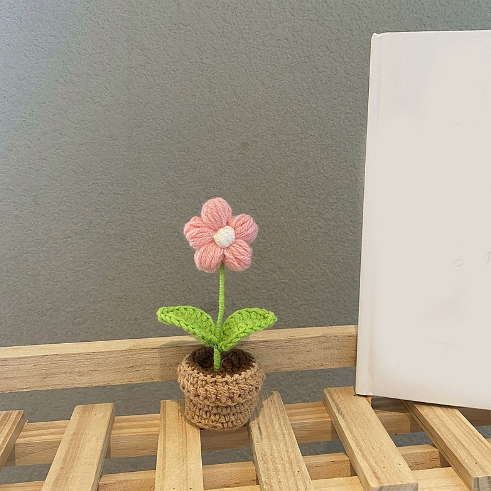 Handmade Crochet Flowers Completed Hand Woven Knitted Potted Plants Gift for Handicraft Lover