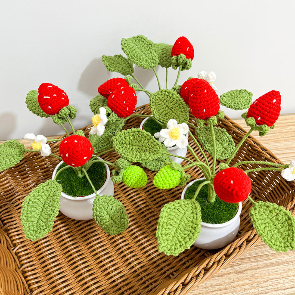 Strawberry Orange Potted Plants Completed Hand Woven Knitted Potted Plants Gift for Handicraft Lover