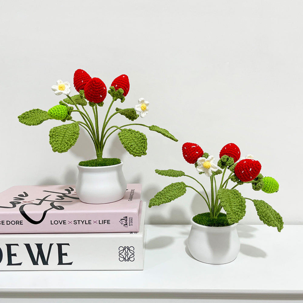 Strawberry Orange Potted Plants Completed Hand Woven Knitted Potted Plants Gift for Handicraft Lover