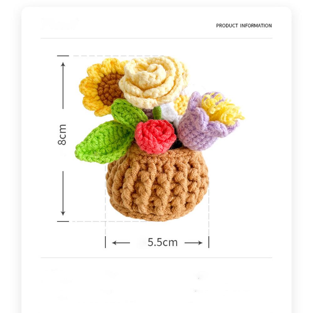 Multicolor Flowers Crochet Potted Plants Completed Hand Woven Knitted Potted Plants Gift for Handicraft Lover
