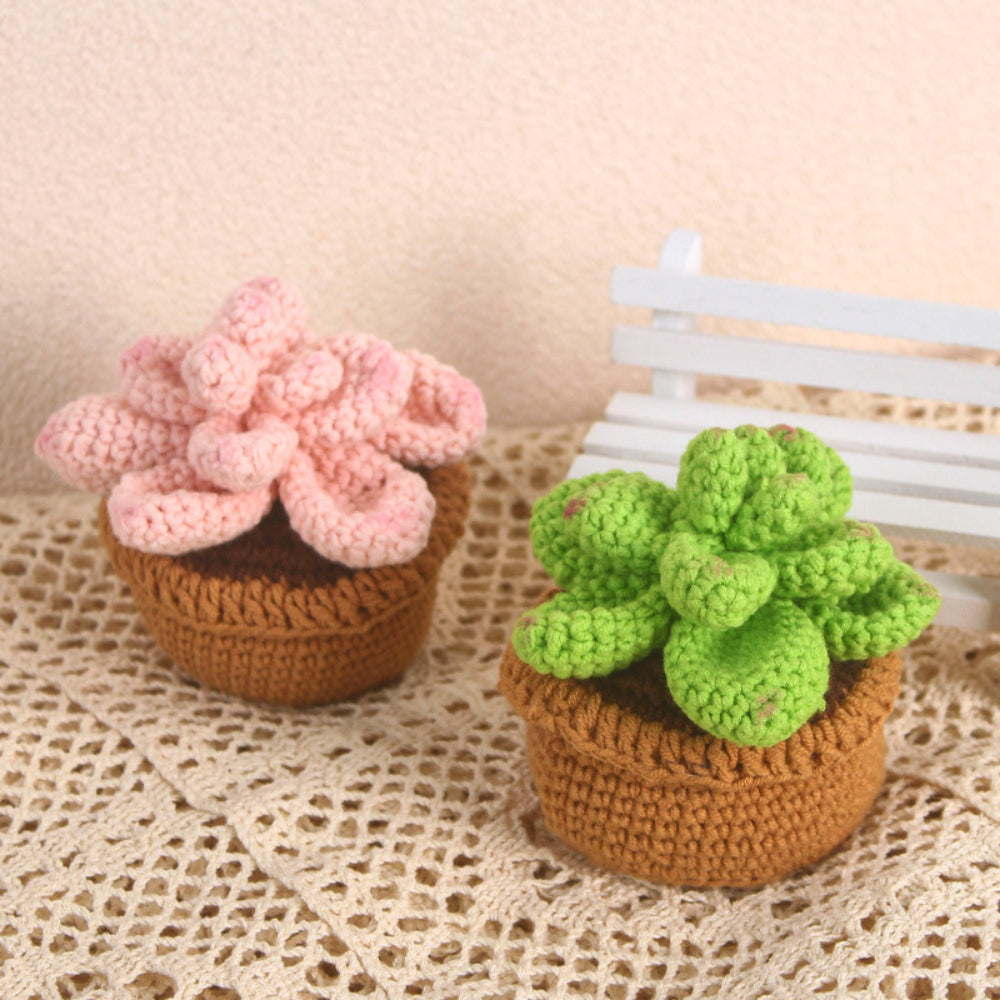 Succulent Crochet Potted Plants Completed Hand Woven Knitted Potted Plants Gift for Handicraft Lover