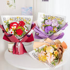 Crochet Flowers Bouquet Handmade Knitted Carnation Bouquet with Light Strip Gift for Her Wedding Gift