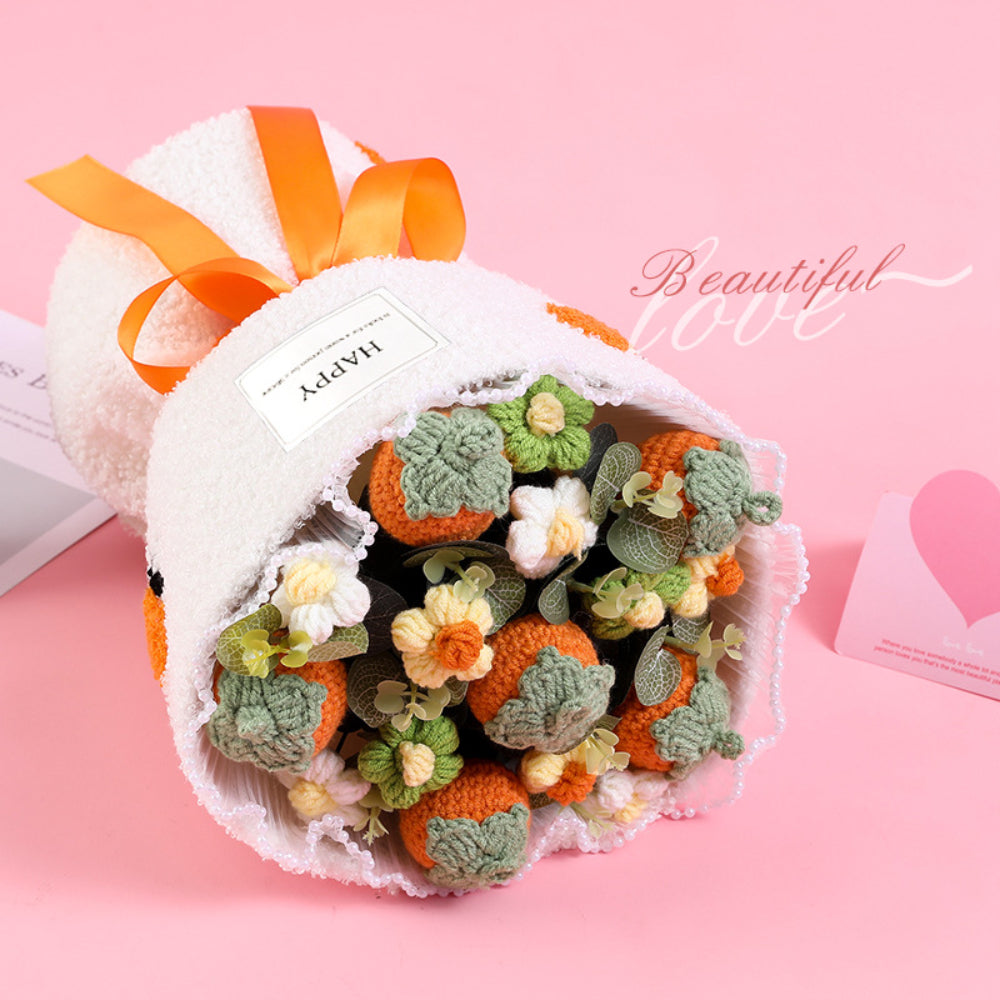 Crochet Flowers Bouquet Handmade Knitted Strawberry Bouquet with Light Strip Gift for Lovers Wedding Gift