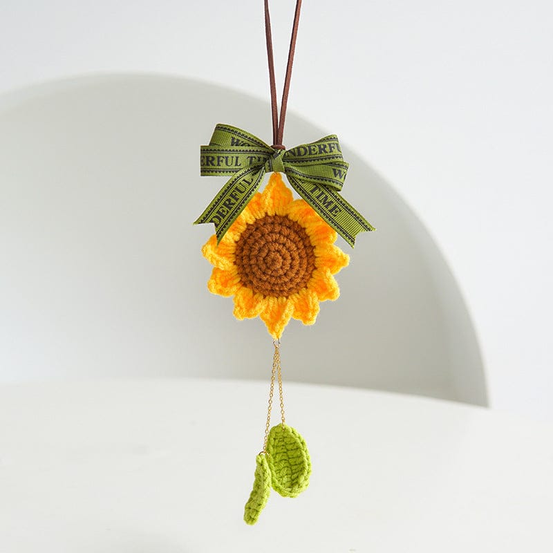 Crochet Sunflower Knitted Flowers Car Mirror Hanging Accessories