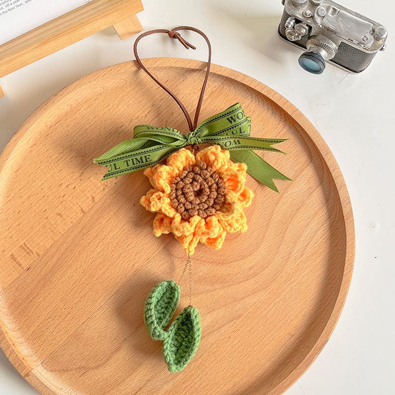 Crochet Sunflower Knitted Flowers Car Mirror Hanging Accessories