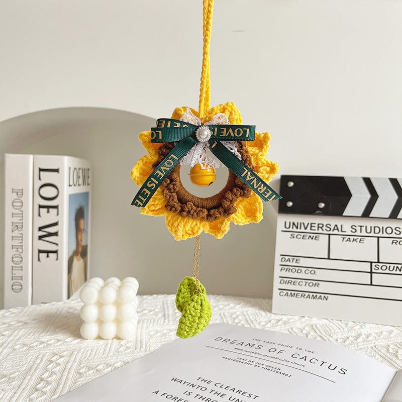 Crochet Sunflower Knitted Flowers Car Mirror Hanging Accessories