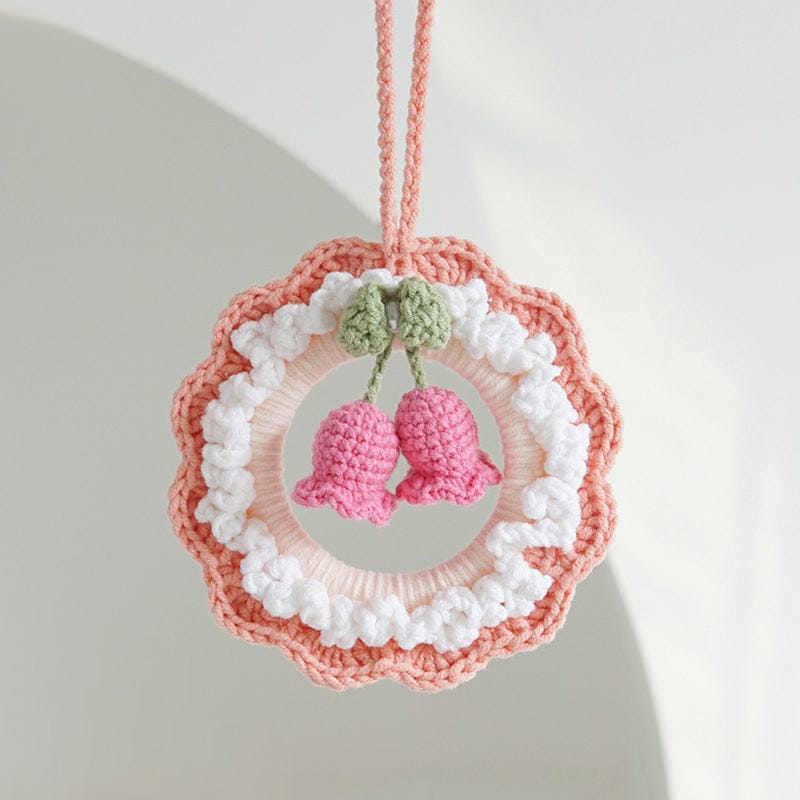 Crochet Flower Car Mirror Hanging Plant Knitted Flowers Car Decor Accessories