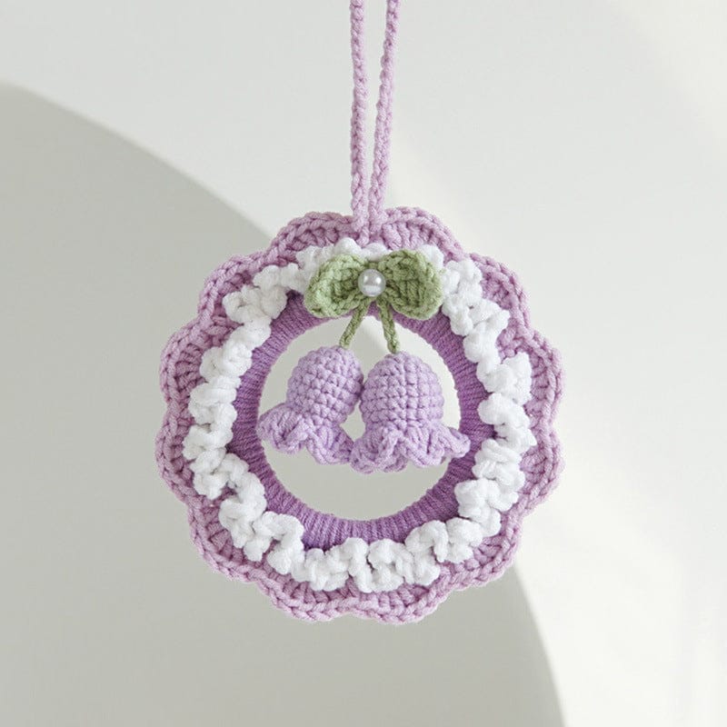 Crochet Flower Car Mirror Hanging Plant Knitted Flowers Car Decor Accessories