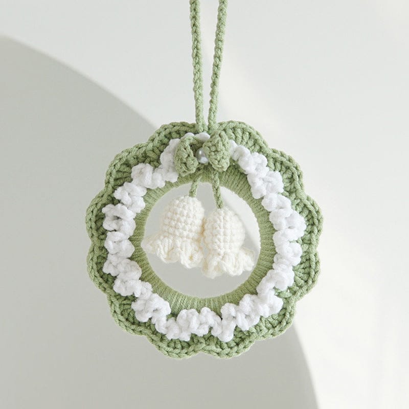 Crochet Flower Car Mirror Hanging Plant Knitted Flowers Car Decor Accessories