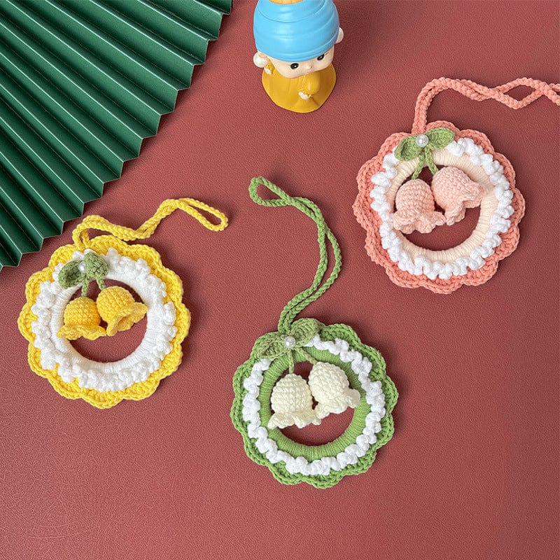 Crochet Flower Car Mirror Hanging Plant Knitted Flowers Car Decor Accessories