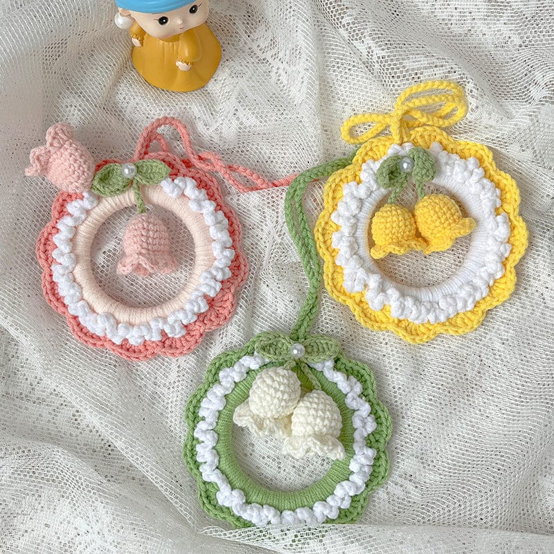 Crochet Flower Car Mirror Hanging Plant Knitted Flowers Car Decor Accessories