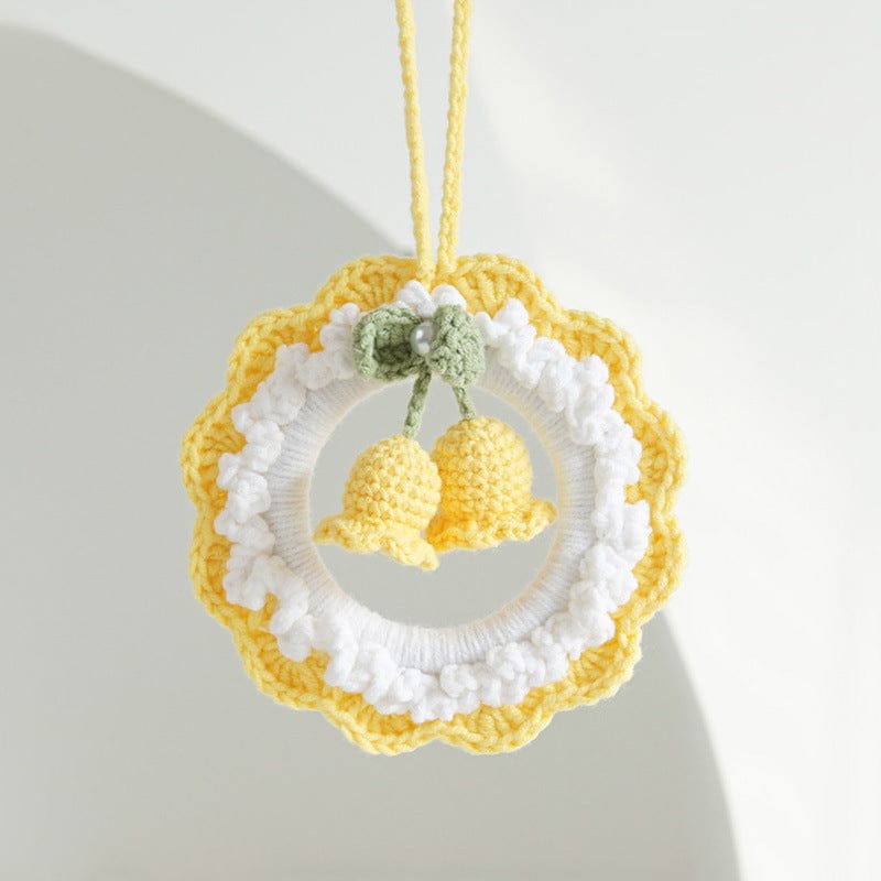 Crochet Flower Car Mirror Hanging Plant Knitted Flowers Car Decor Accessories