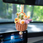 Cute Knitted Flowers Basket Crochet Plant Car Mirror Hanging Accessories Gift for Her