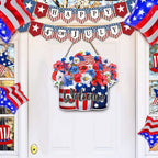 4th of July Flowers Welcome Door Sign Independence Day Decorations Front Door Hanger