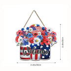 4th of July Flowers Welcome Door Sign Independence Day Decorations Front Door Hanger
