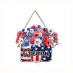 4th of July Flowers Welcome Door Sign Independence Day Decorations Front Door Hanger