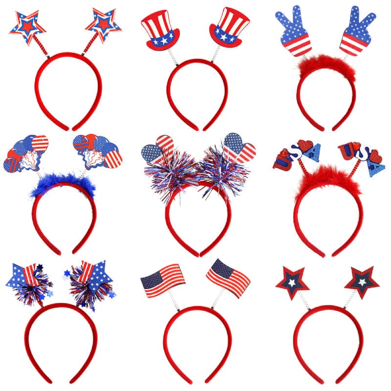 9 Pcs Patriotic Head Boppers Headbands 4th of July for Independence Day Party Accessories