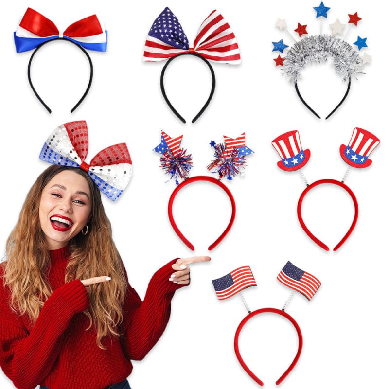 7 Pcs 4th of July Patriotic Head Boppers Headbands for Independence Day Party Hair Accessories
