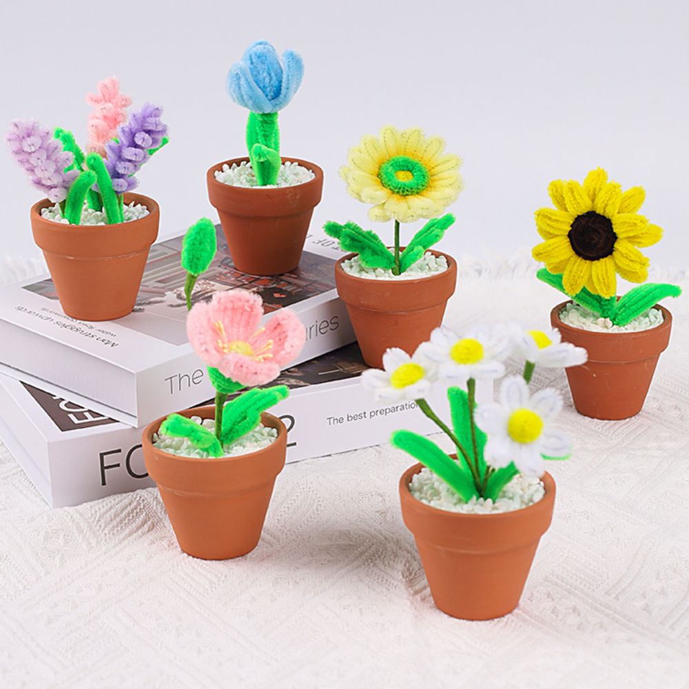 Pipe Cleaner Potted Plant Handmade Twist Stick Flowers Gift for Lover