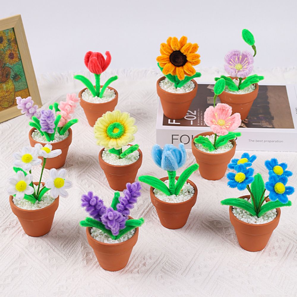 Pipe Cleaner Potted Plant Handmade Twist Stick Flowers Gift for Lover