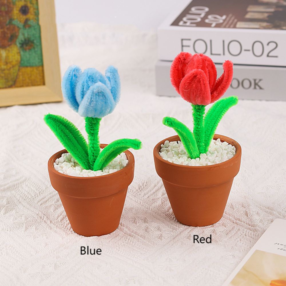 Pipe Cleaner Potted Plant Handmade Twist Stick Flowers Gift for Lover
